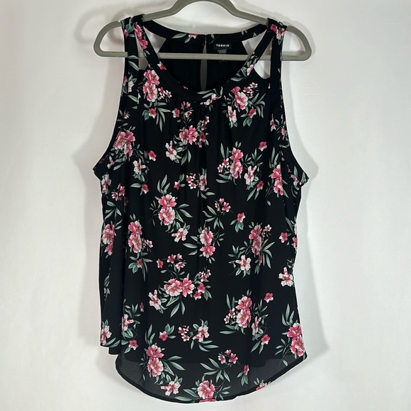 Torrid Black & Pink Floral Georgette with Knit Back Tank Top - Picture 3 of 8